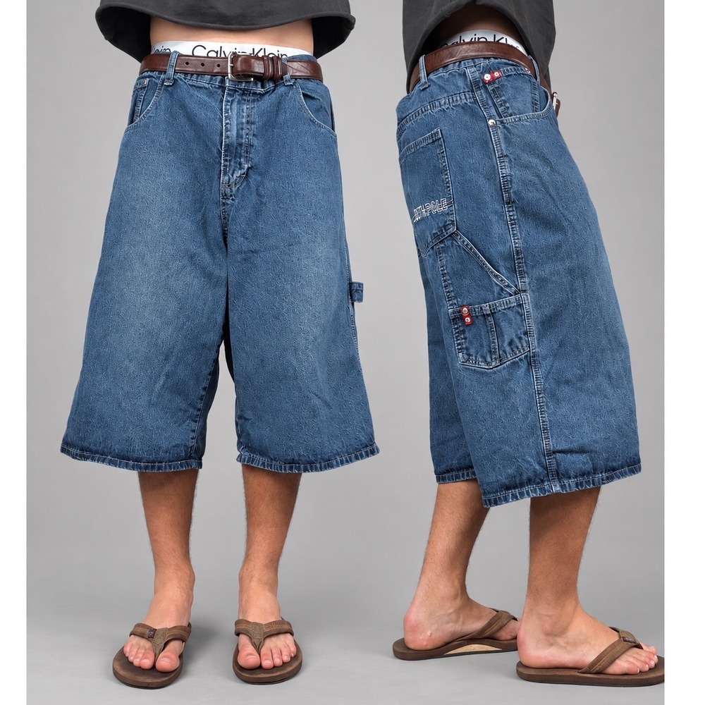 Vintage Southpole Baggy Denim Jorts Red Tab Y2K Skater Carpenter Shorts Blue 36